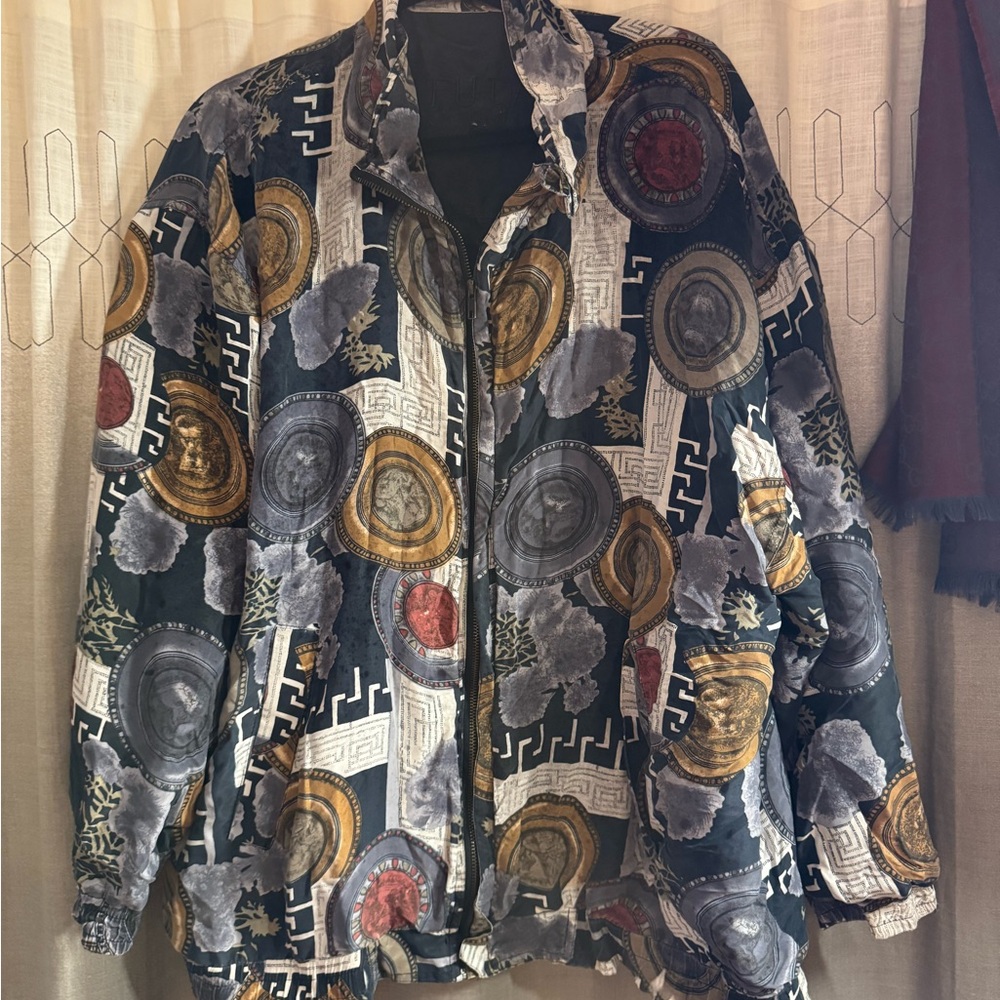 Fuda International 90s VTG Novelty Patterned Silk Zip up Bomer Jacket
